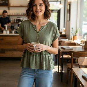 Cynthia Rowley Linen Peplum Top S